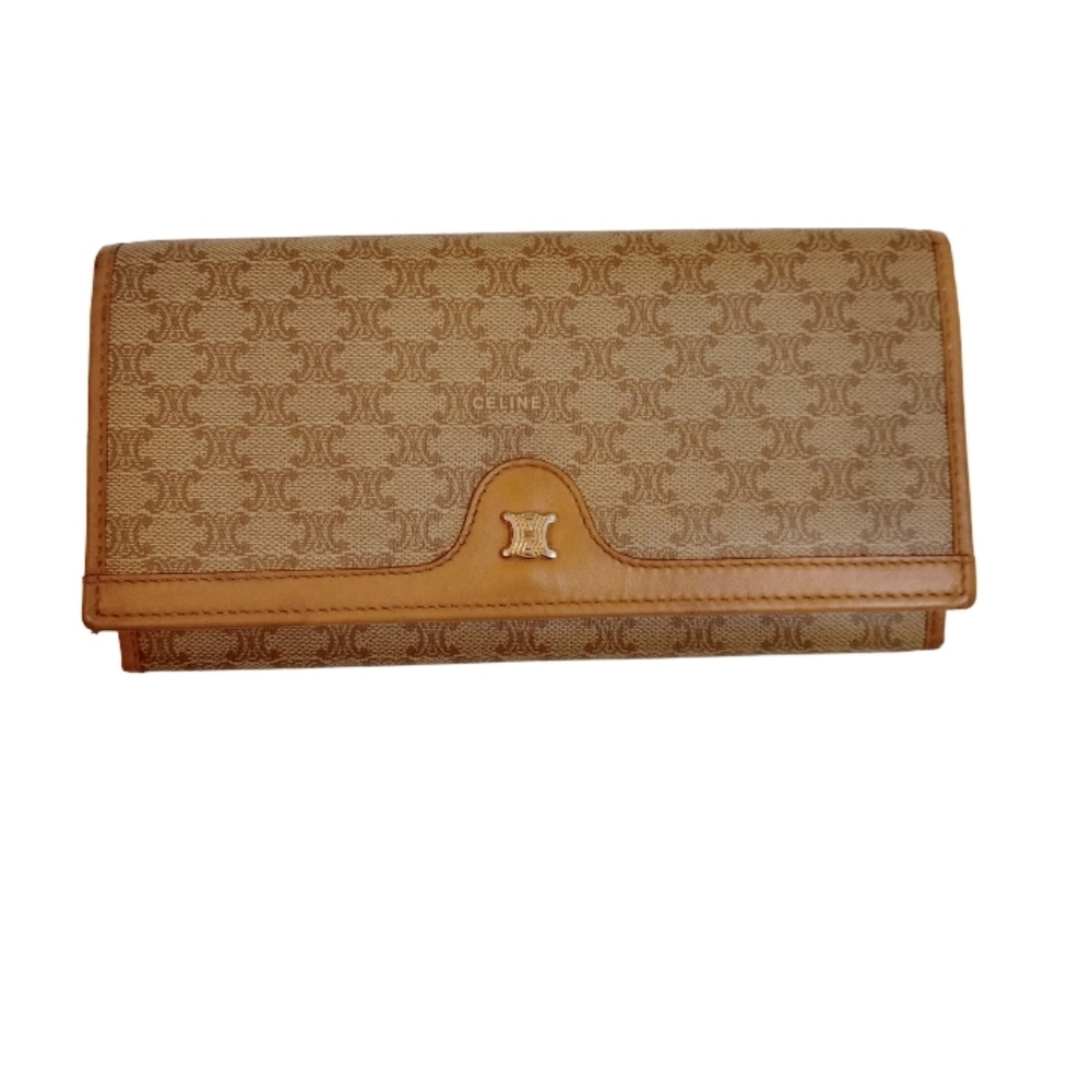 Celine Long Wallet Macadam Beige PVC x leather